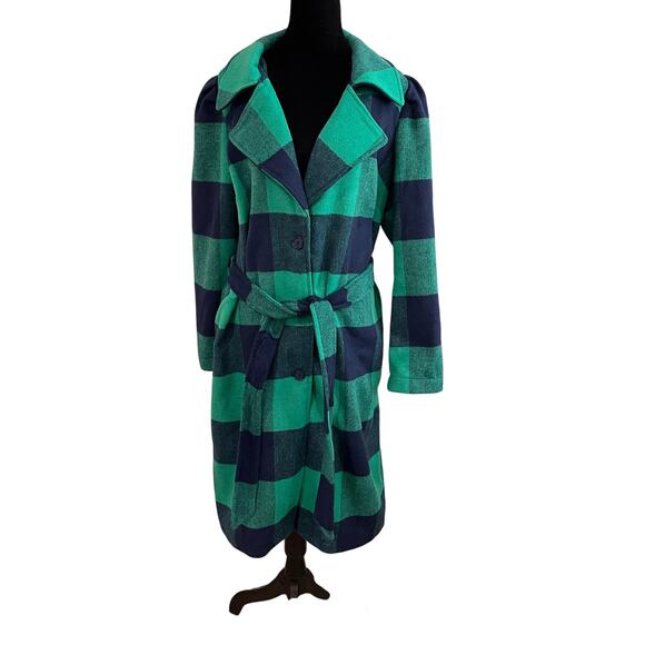 G by Giuliana 1X Buffalo Plaid Belted Fleece Coat Jacket Black Label Green - Picture 1 of 12